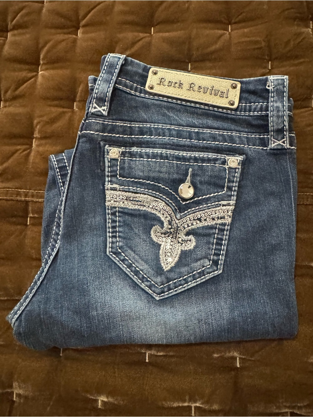 Rock Revival Women's Dark Blue Bootcut Jeans with Embroidered Pocket